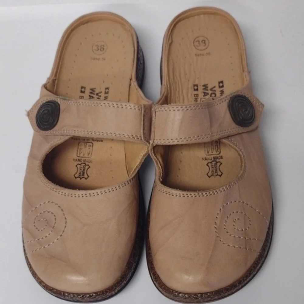 Tan Leather Mules Comfortable Clogs - Picture 3 of 9